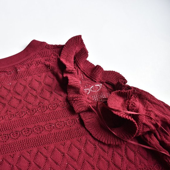 LC Lauren Conrad Red Ruffle Pointelle Sweater Dress - Picture 8 of 9